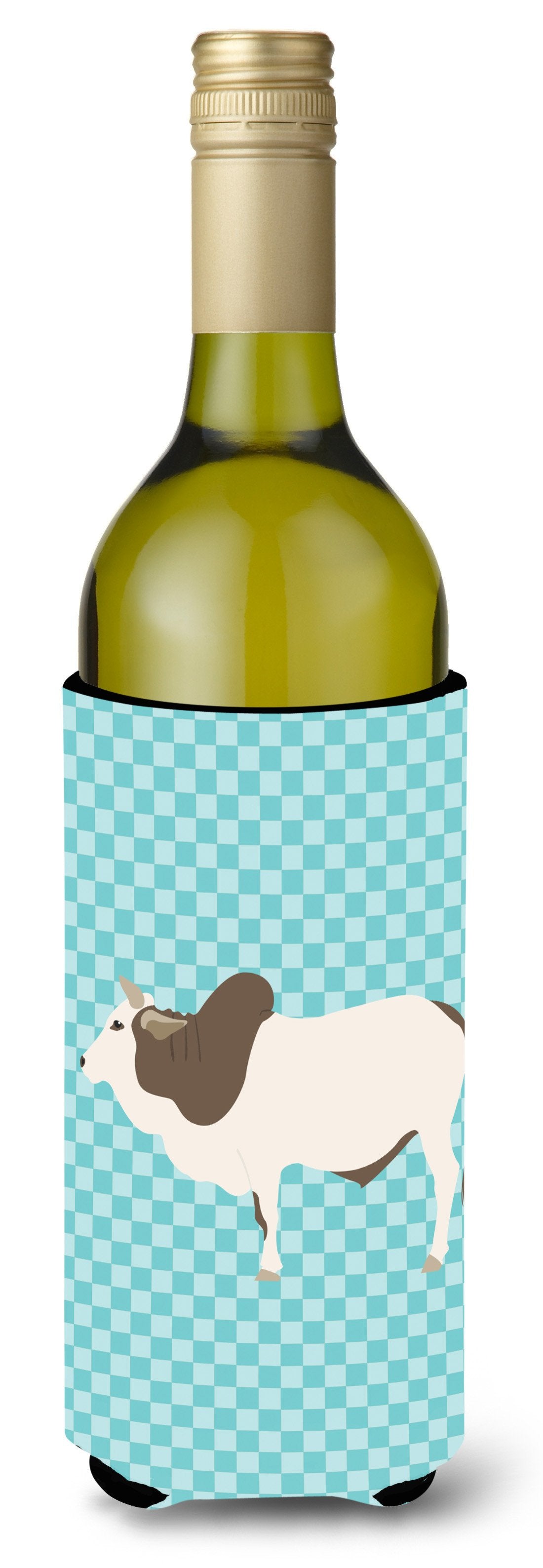 Malvi Cow Blue Check Wine Bottle Hugger Gift Sleeve for Standard 750 ml Bottles, Insulated Reusable Also Fits Mini Shot & Pint Bottles