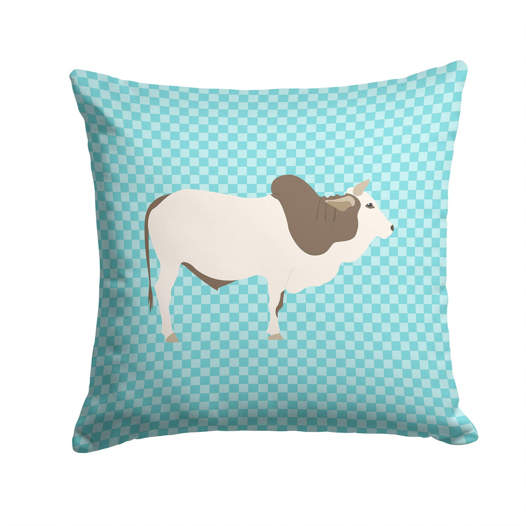Malvi Cow Blue Check Decorative Throw Pillow 14x14 Indoor Outdoor Accent Cushion, Fabric Cover with Insert for Sofa, Bed, Porch & Living Room