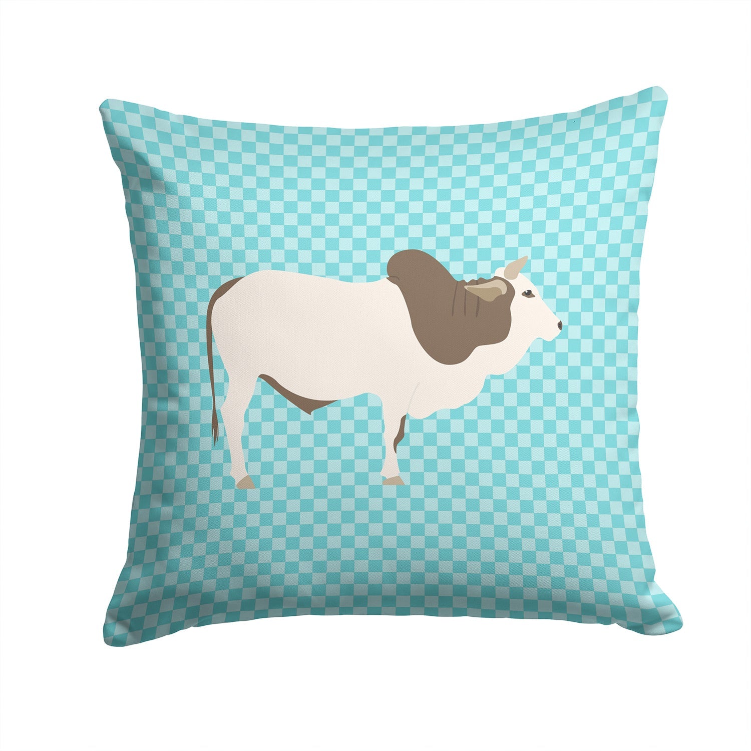 Malvi Cow Blue Check Decorative Throw Pillow 14x14 Indoor Outdoor Accent Cushion, Fabric Cover with Insert for Sofa, Bed, Porch & Living Room