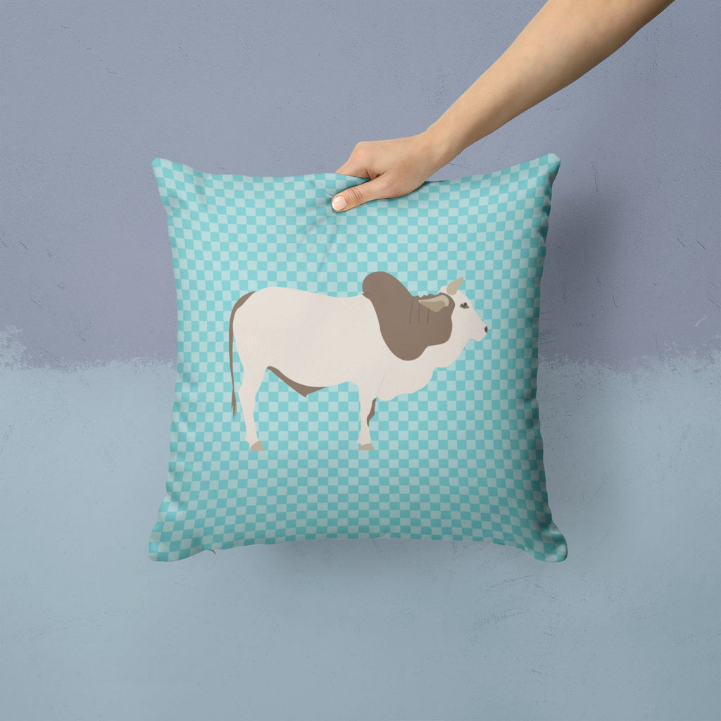 Malvi Cow Blue Check Decorative Throw Pillow 14x14 Indoor Outdoor Accent Cushion, Fabric Cover with Insert for Sofa, Bed, Porch & Living Room