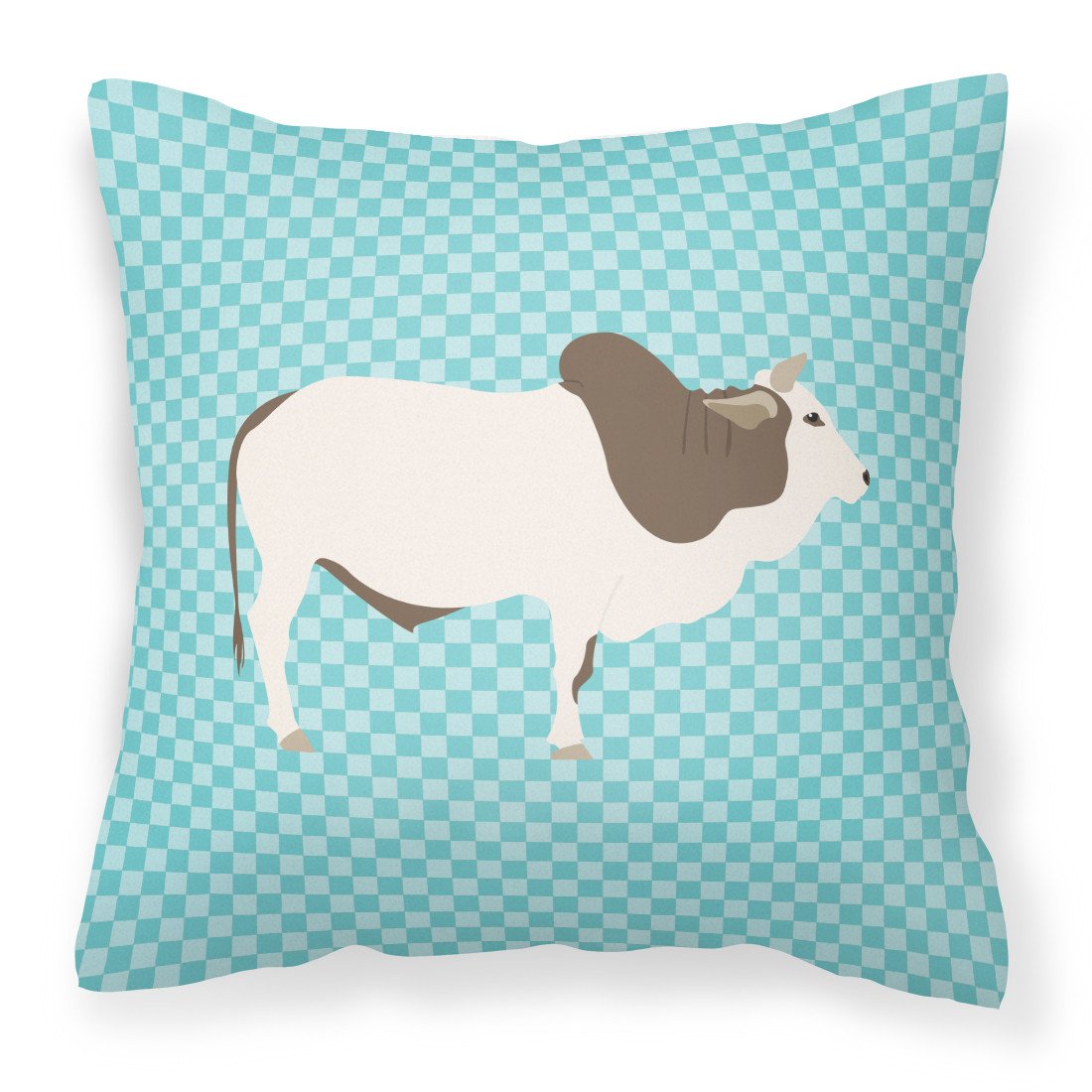 Malvi Cow Blue Check Decorative Throw Pillow 18x18 Indoor Outdoor Accent Cushion, Fabric Cover with Insert for Sofa, Bed, Porch & Living Room