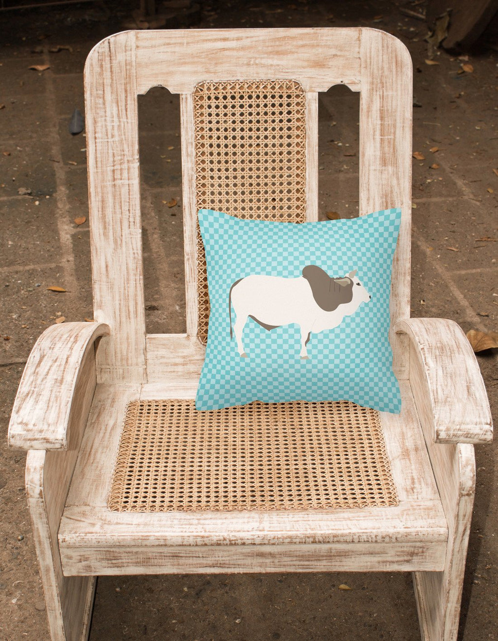 Malvi Cow Blue Check Decorative Throw Pillow 18x18 Indoor Outdoor Accent Cushion, Fabric Cover with Insert for Sofa, Bed, Porch & Living Room