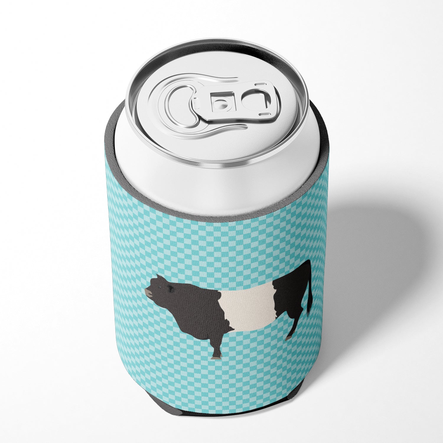 Belted Galloway Cow Blue Check Can or Bottle Hugger Cooler Sleeve for Standard 12 oz Cans, Insulated Foam Beer & Soda Can Hugger Reusable