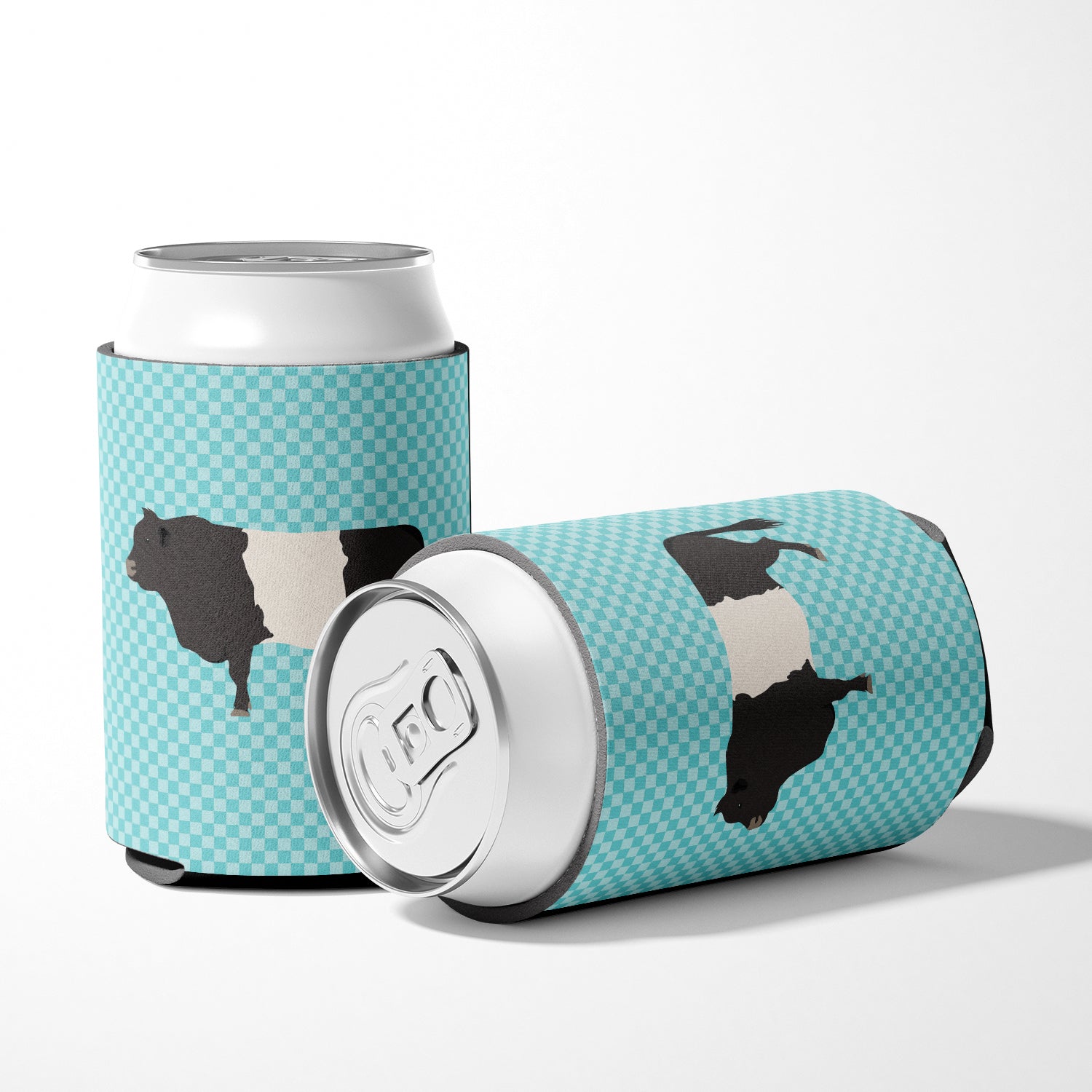 Belted Galloway Cow Blue Check Can or Bottle Hugger Cooler Sleeve for Standard 12 oz Cans, Insulated Foam Beer & Soda Can Hugger Reusable