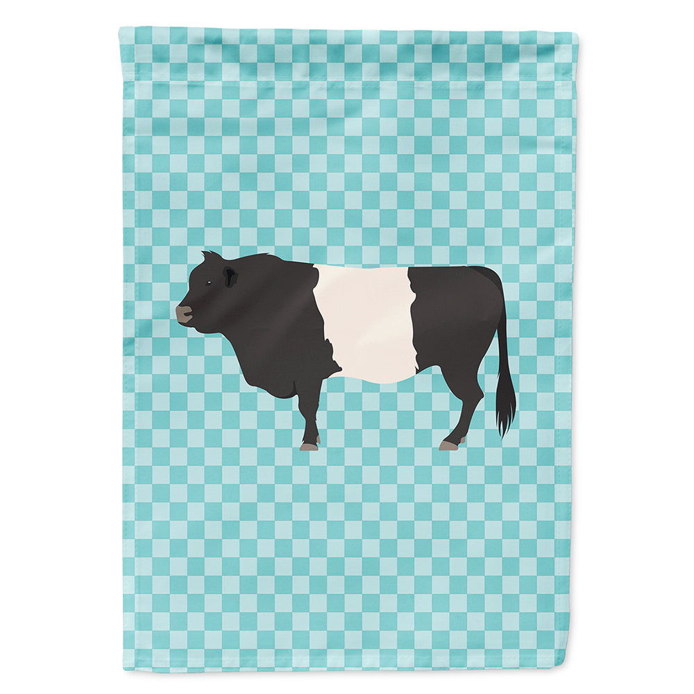 Belted Galloway Cow Blue Check House Flag 28x40 Porch Sleeve Pole Decorative Outside Yard Banner Artwork Wall Hanging, Polyester