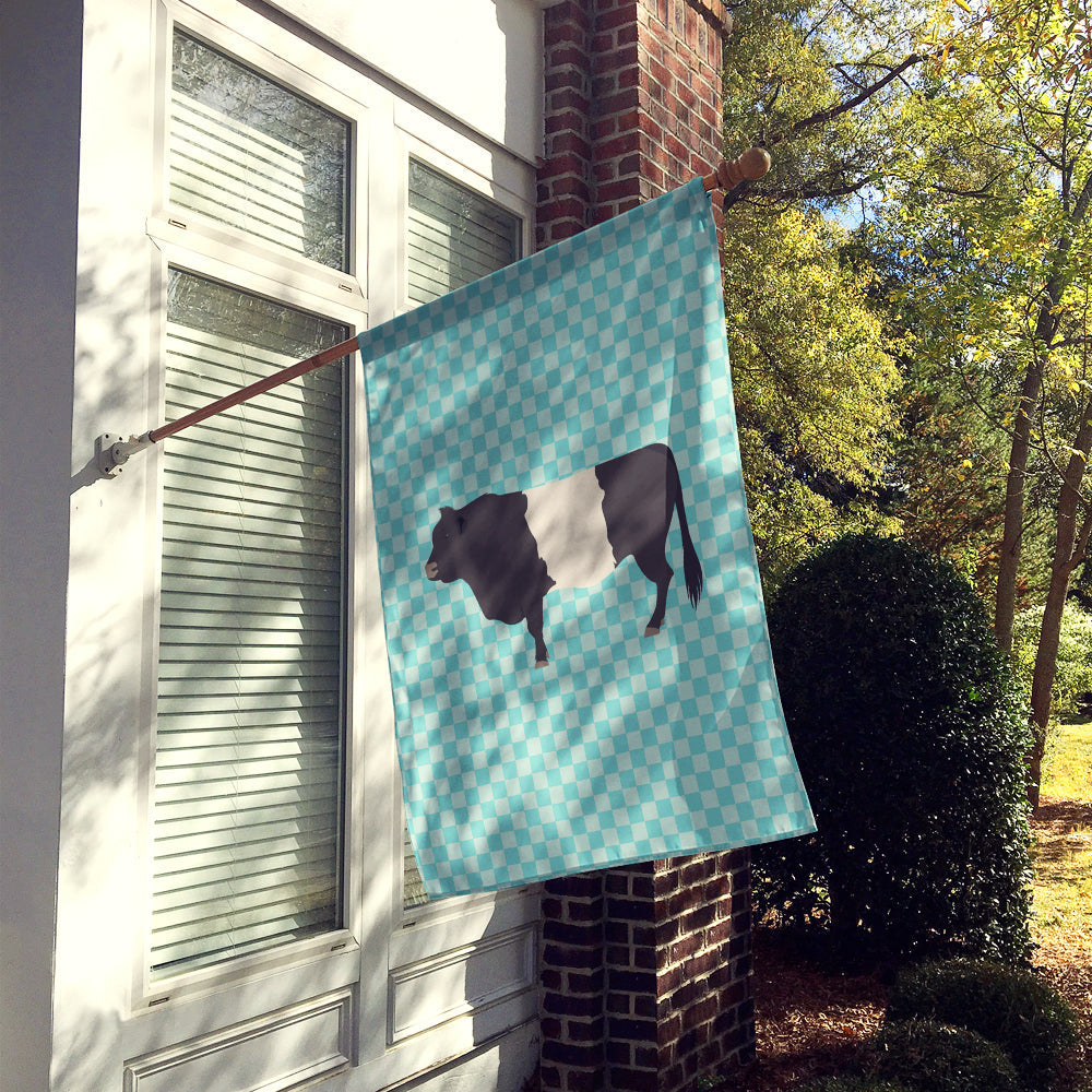 Belted Galloway Cow Blue Check House Flag 28x40 Porch Sleeve Pole Decorative Outside Yard Banner Artwork Wall Hanging, Polyester