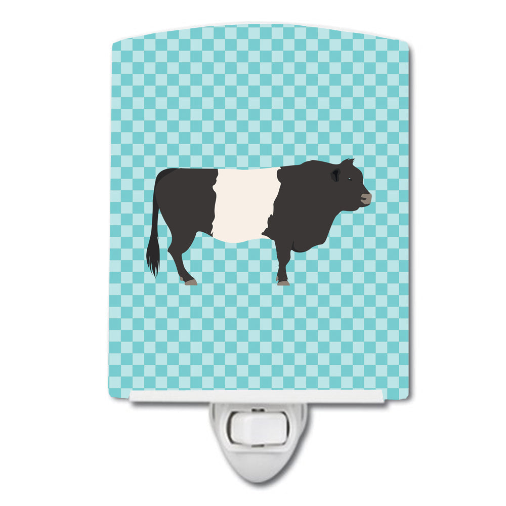 Belted Galloway Cow Blue Check Ceramic Night Light Compact, UL-Certified, Ideal for Bedroom, Bathroom, Nursery, Hallway, Kitchen, 6x4x3, Multicolor
