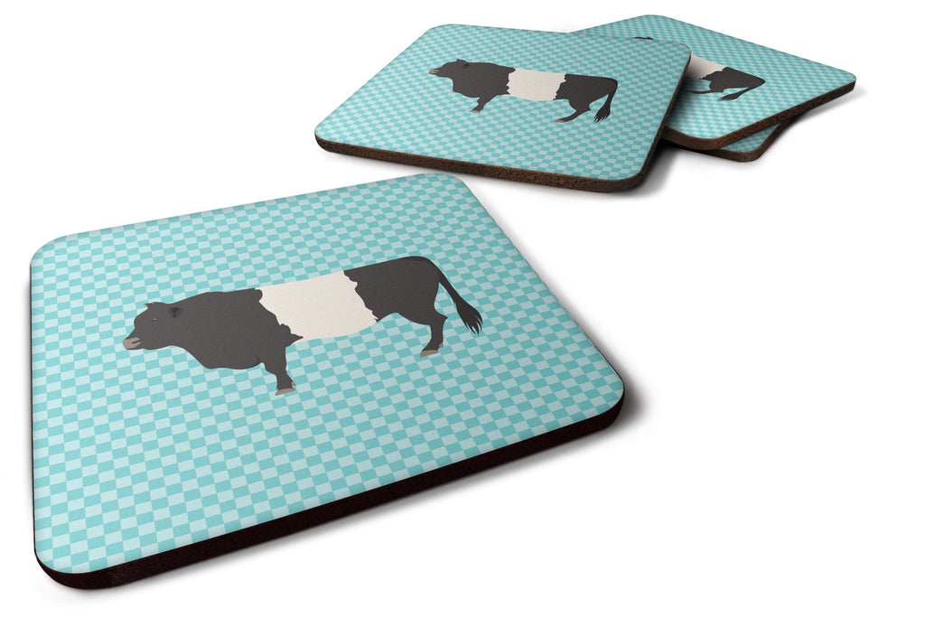 Belted Galloway Cow Blue Check Foam Coasters Set of 4 Cup Coasters for Indoor Outdoor, Tabletop Protection, Anti Slip, Mouse pad Material