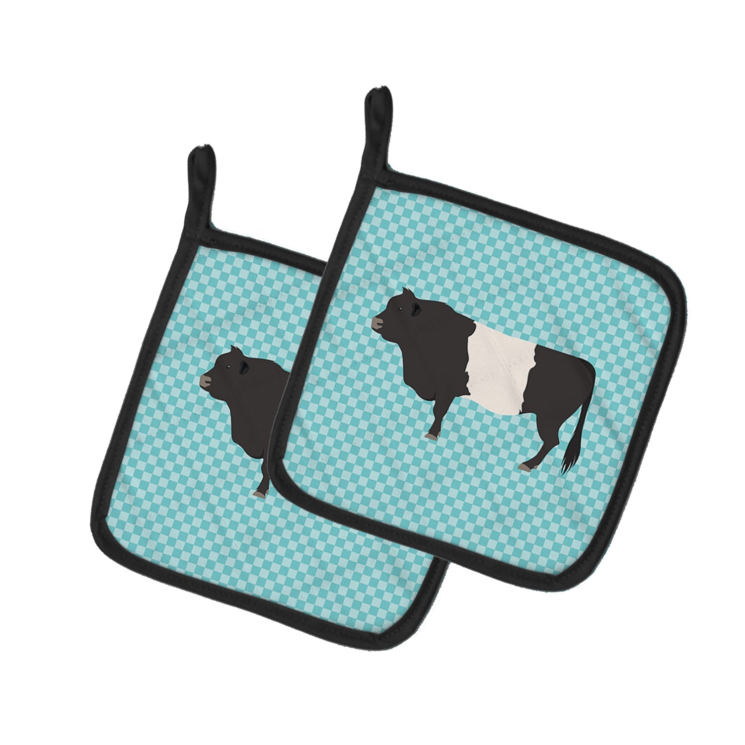 Belted Galloway Cow Blue Check Pot Holder Set of 2 Heat Resistant Quilted Hot Pads 7.5 x 7.5 Inch, Insulated Kitchen Trivets for Cooking & Baking