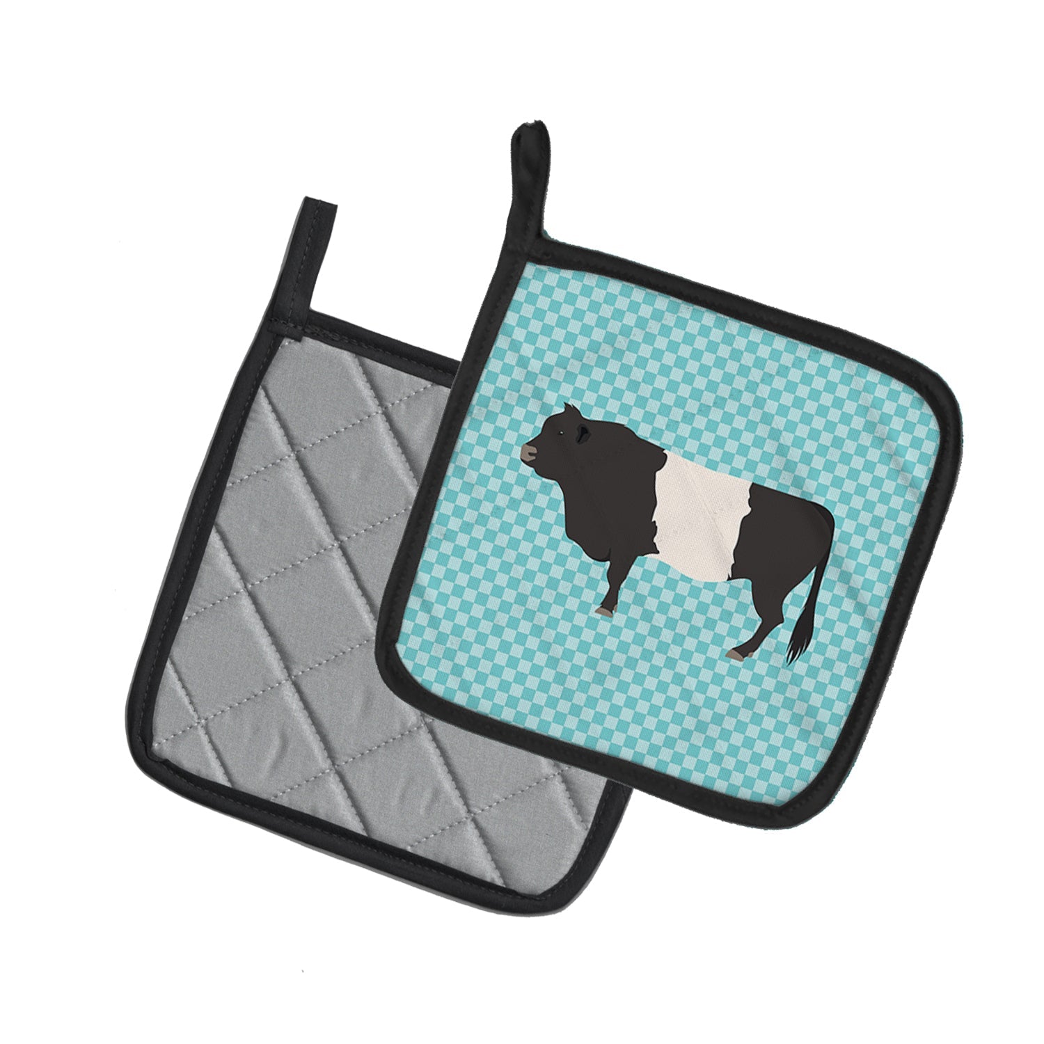 Belted Galloway Cow Blue Check Pot Holder Set of 2 Heat Resistant Quilted Hot Pads 7.5 x 7.5 Inch, Insulated Kitchen Trivets for Cooking & Baking