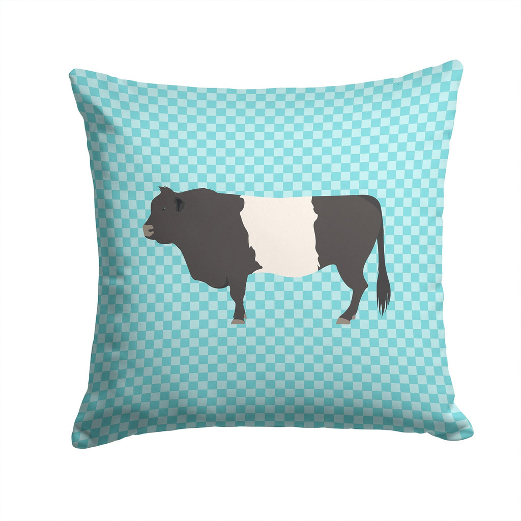 Belted Galloway Cow Blue Check Decorative Throw Pillow 14x14 Indoor Outdoor Accent Cushion, Fabric Cover with Insert for Sofa, Bed, Porch & Living Room