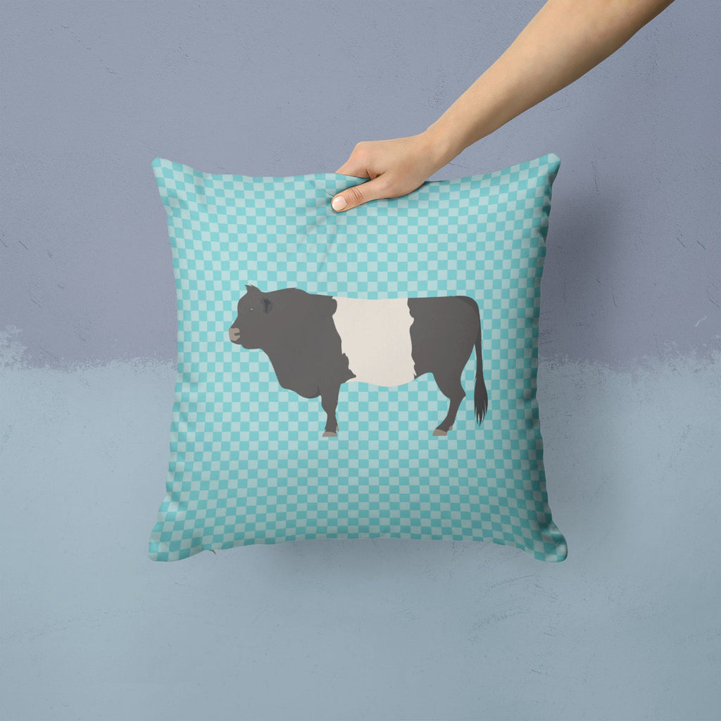Belted Galloway Cow Blue Check Decorative Throw Pillow 14x14 Indoor Outdoor Accent Cushion, Fabric Cover with Insert for Sofa, Bed, Porch & Living Room