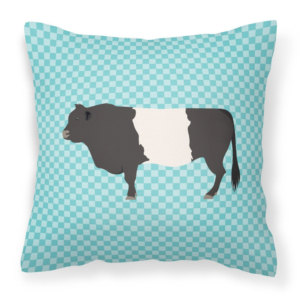 Belted Galloway Cow Blue Check Decorative Throw Pillow 18x18 Indoor Outdoor Accent Cushion, Fabric Cover with Insert for Sofa, Bed, Porch & Living Room