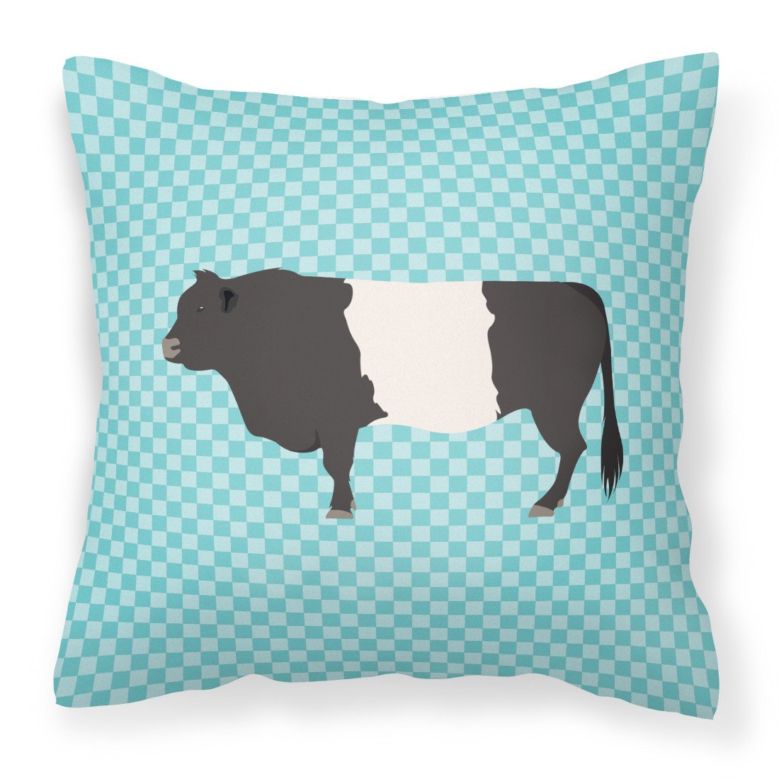 Belted Galloway Cow Blue Check Decorative Throw Pillow 18x18 Indoor Outdoor Accent Cushion, Fabric Cover with Insert for Sofa, Bed, Porch & Living Room