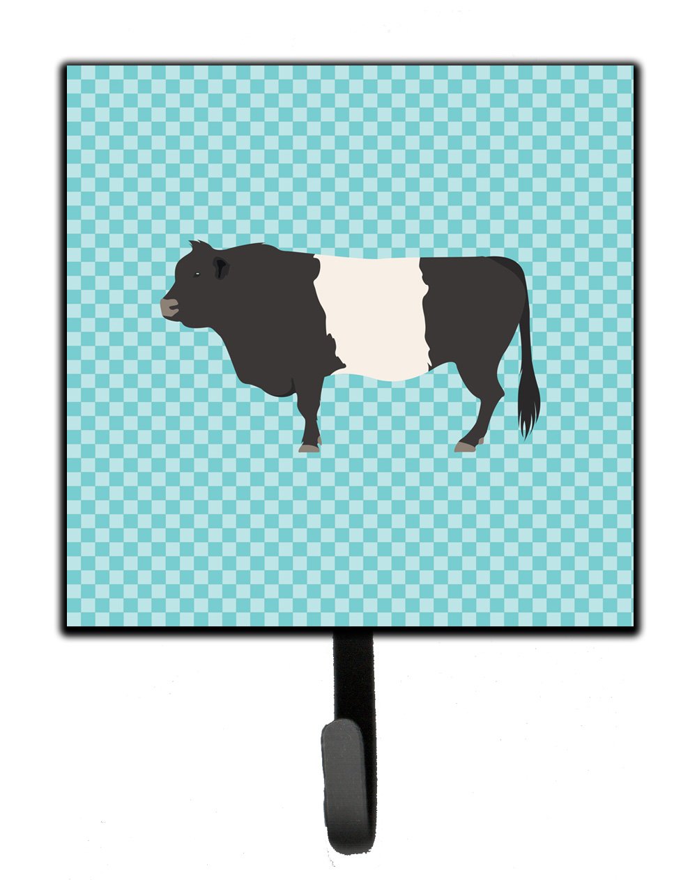 Belted Galloway Cow Blue Check Leash or Key Holder Wall Hooks, Key Hooks Holder, Coat Rack Wall Mount, Coat Hooks, Hooks for Hanging Keys, Towels, Aprons, Leashes