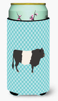 Belted Galloway Cow Blue Check Tall Boy Hugger Can Cooler Sleeve Machine Washable Drink Collapsible Insulator Beverage Insulated Holder