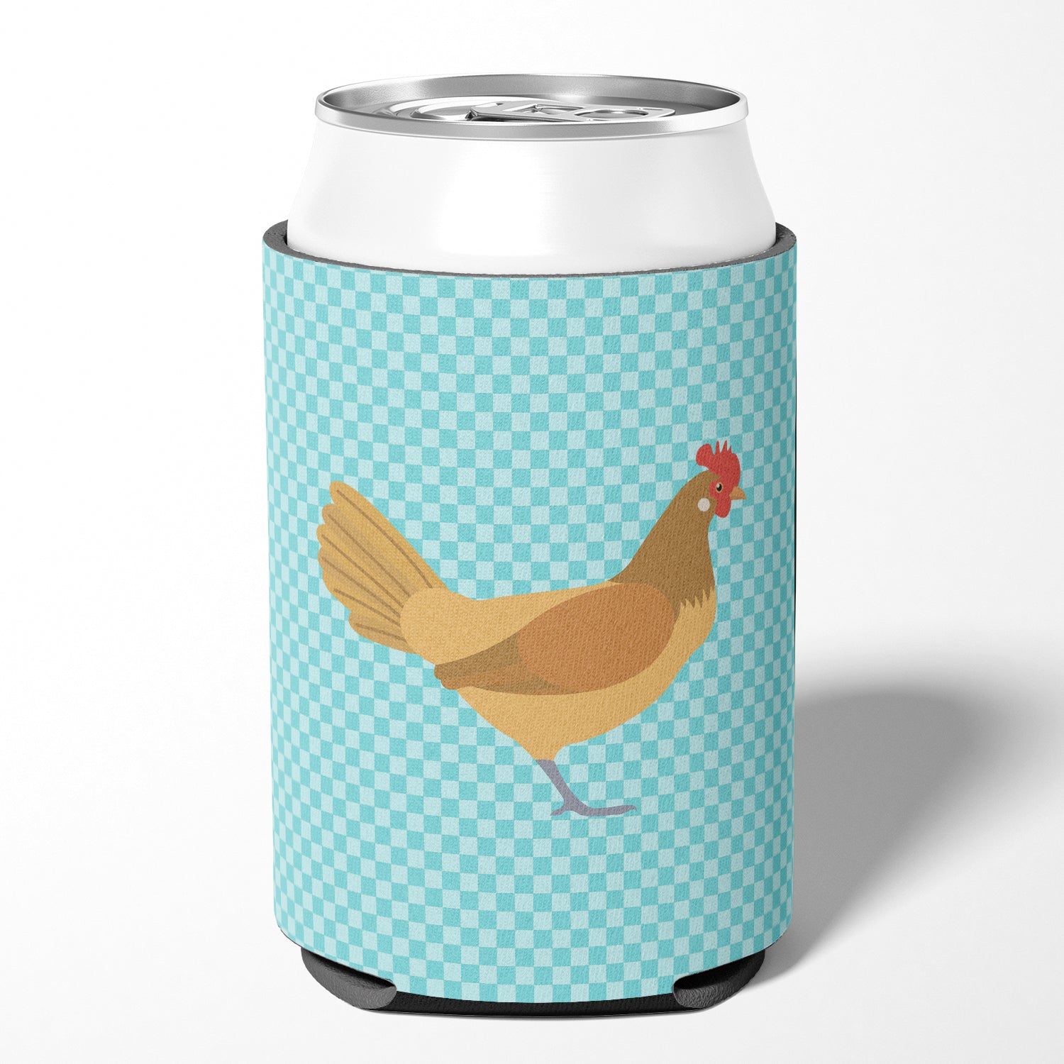 Frisian Friesian Chicken Blue Check Can or Bottle Hugger Cooler Sleeve for Standard 12 oz Cans, Insulated Foam Beer & Soda Can Hugger Reusable