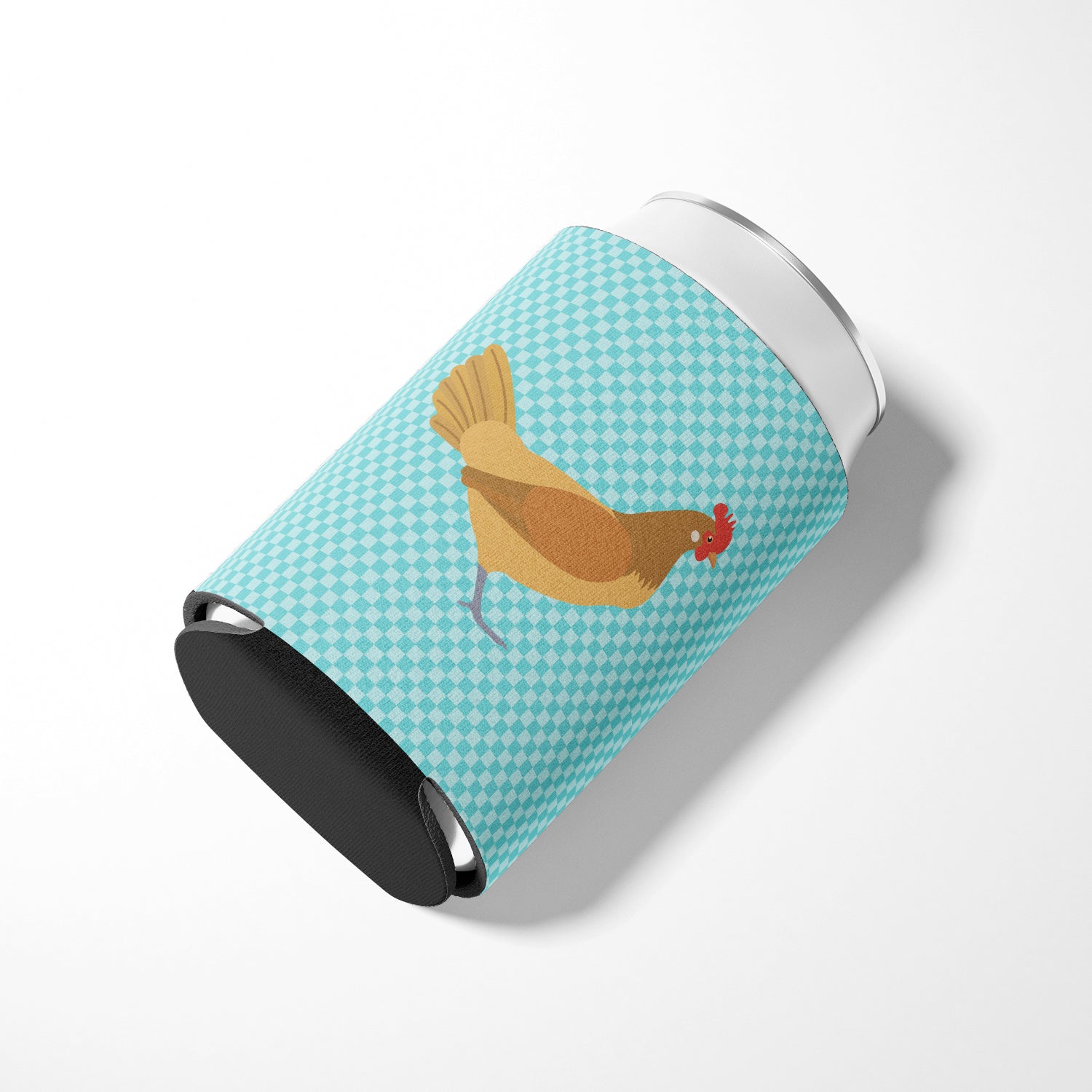 Frisian Friesian Chicken Blue Check Can or Bottle Hugger Cooler Sleeve for Standard 12 oz Cans, Insulated Foam Beer & Soda Can Hugger Reusable