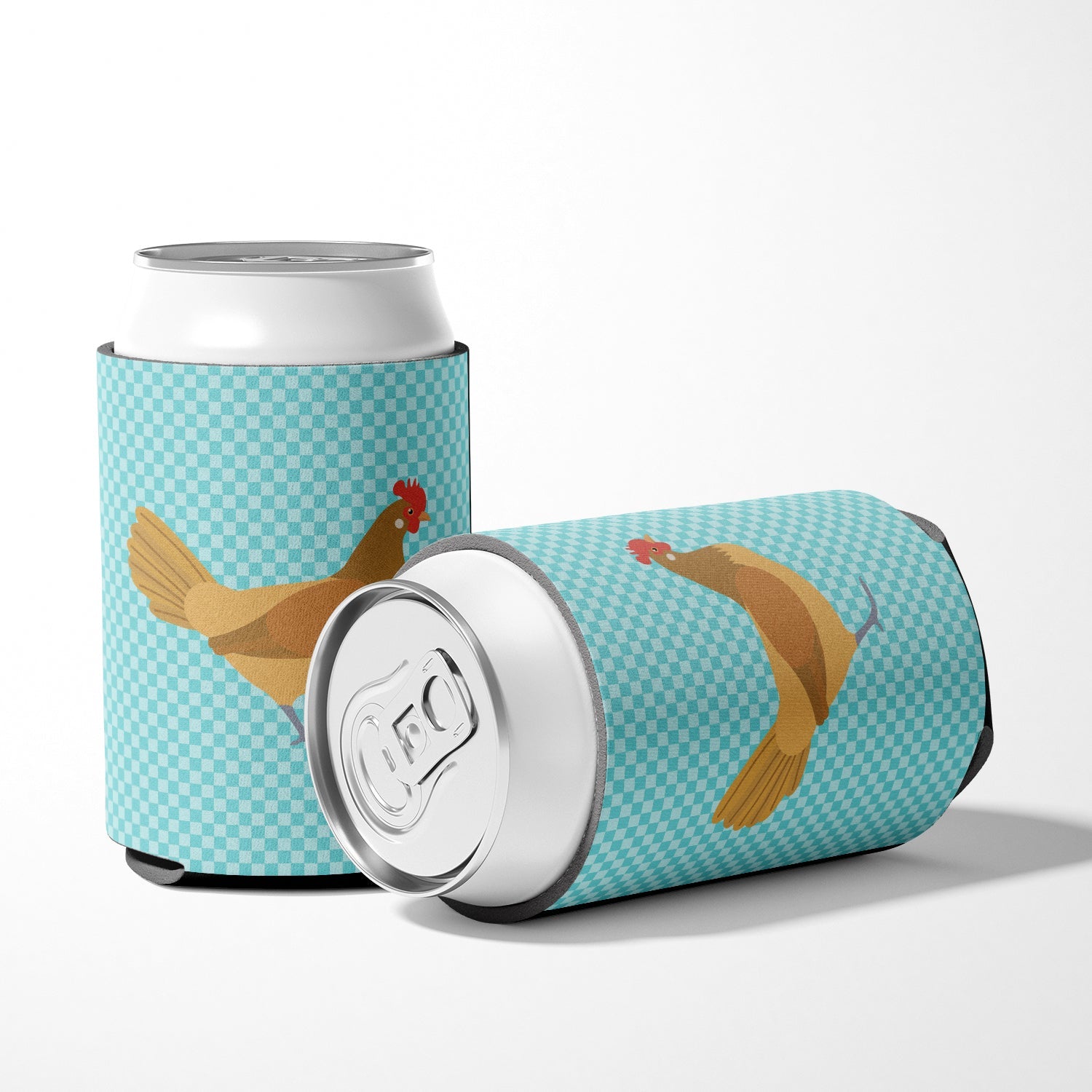 Frisian Friesian Chicken Blue Check Can or Bottle Hugger Cooler Sleeve for Standard 12 oz Cans, Insulated Foam Beer & Soda Can Hugger Reusable