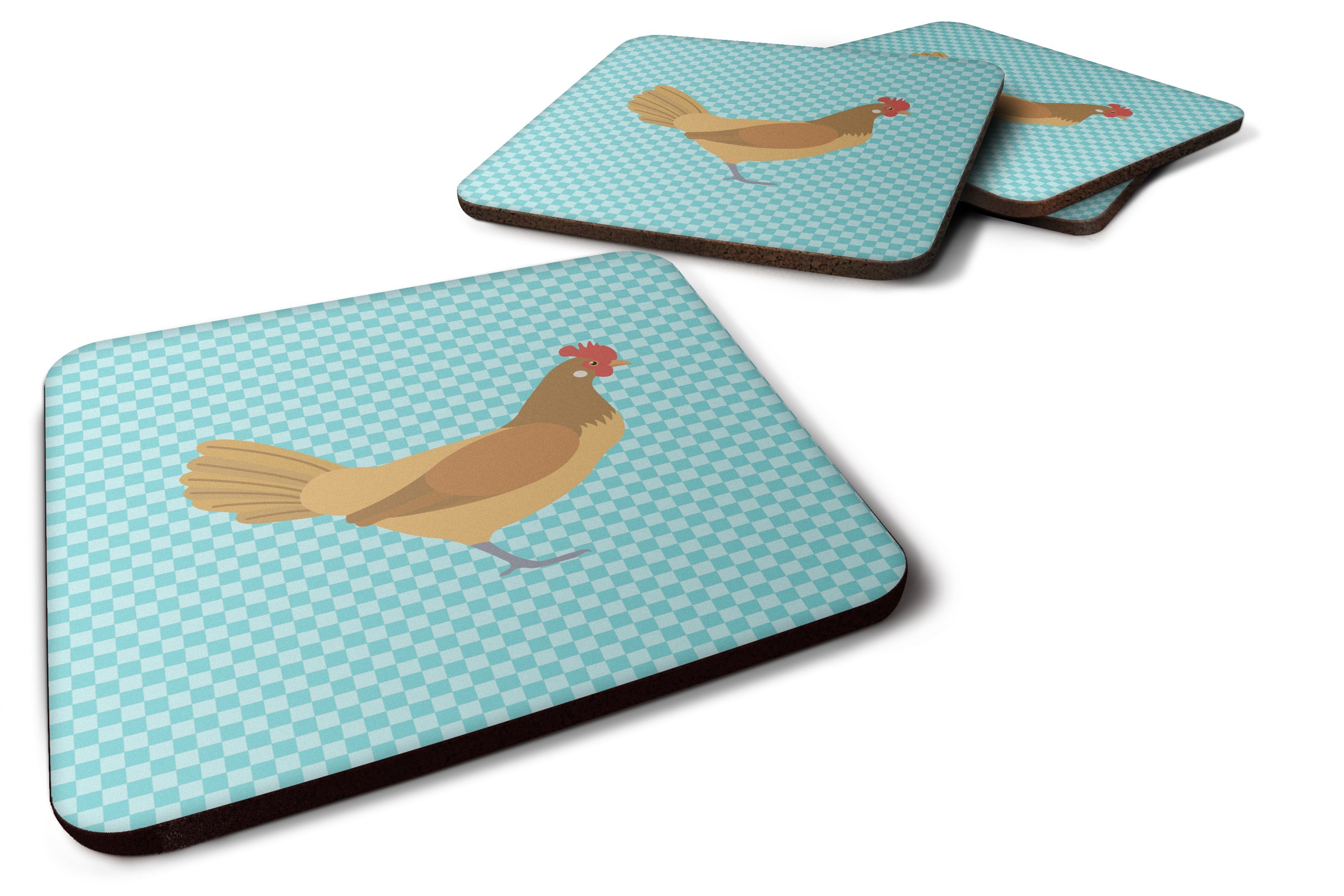 Frisian Friesian Chicken Blue Check Foam Coasters Set of 4 Cup Coasters for Indoor Outdoor, Tabletop Protection, Anti Slip, Mouse pad Material