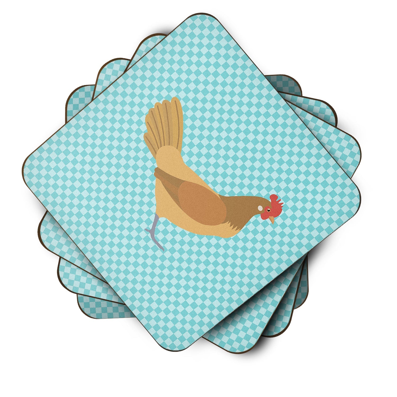 Frisian Friesian Chicken Blue Check Foam Coasters Set of 4 Cup Coasters for Indoor Outdoor, Tabletop Protection, Anti Slip, Mouse pad Material