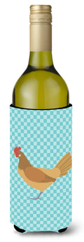Frisian Friesian Chicken Blue Check Wine Bottle Hugger Gift Sleeve for Standard 750 ml Bottles, Insulated Reusable Also Fits Mini Shot & Pint Bottles