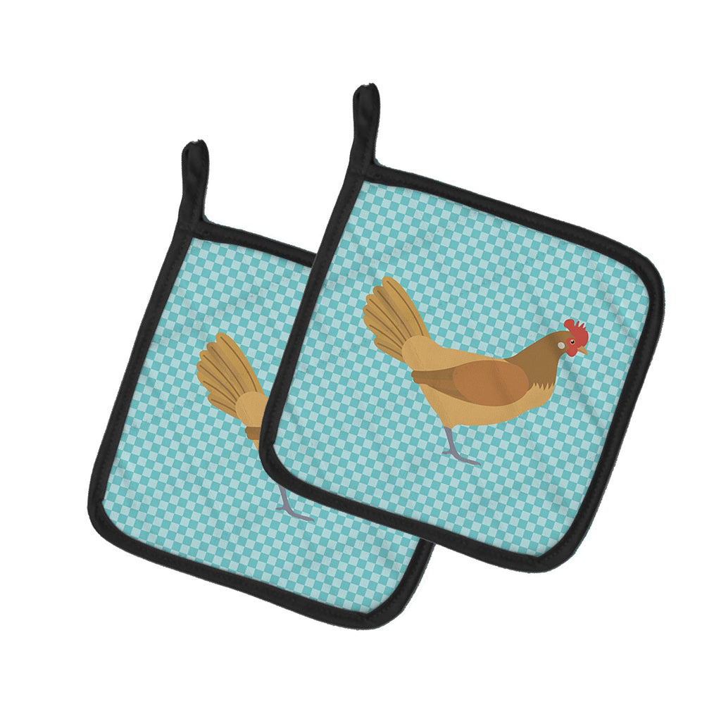 Frisian Friesian Chicken Blue Check Pot Holder Set of 2 Heat Resistant Quilted Hot Pads 7.5 x 7.5 Inch, Insulated Kitchen Trivets for Cooking & Baking
