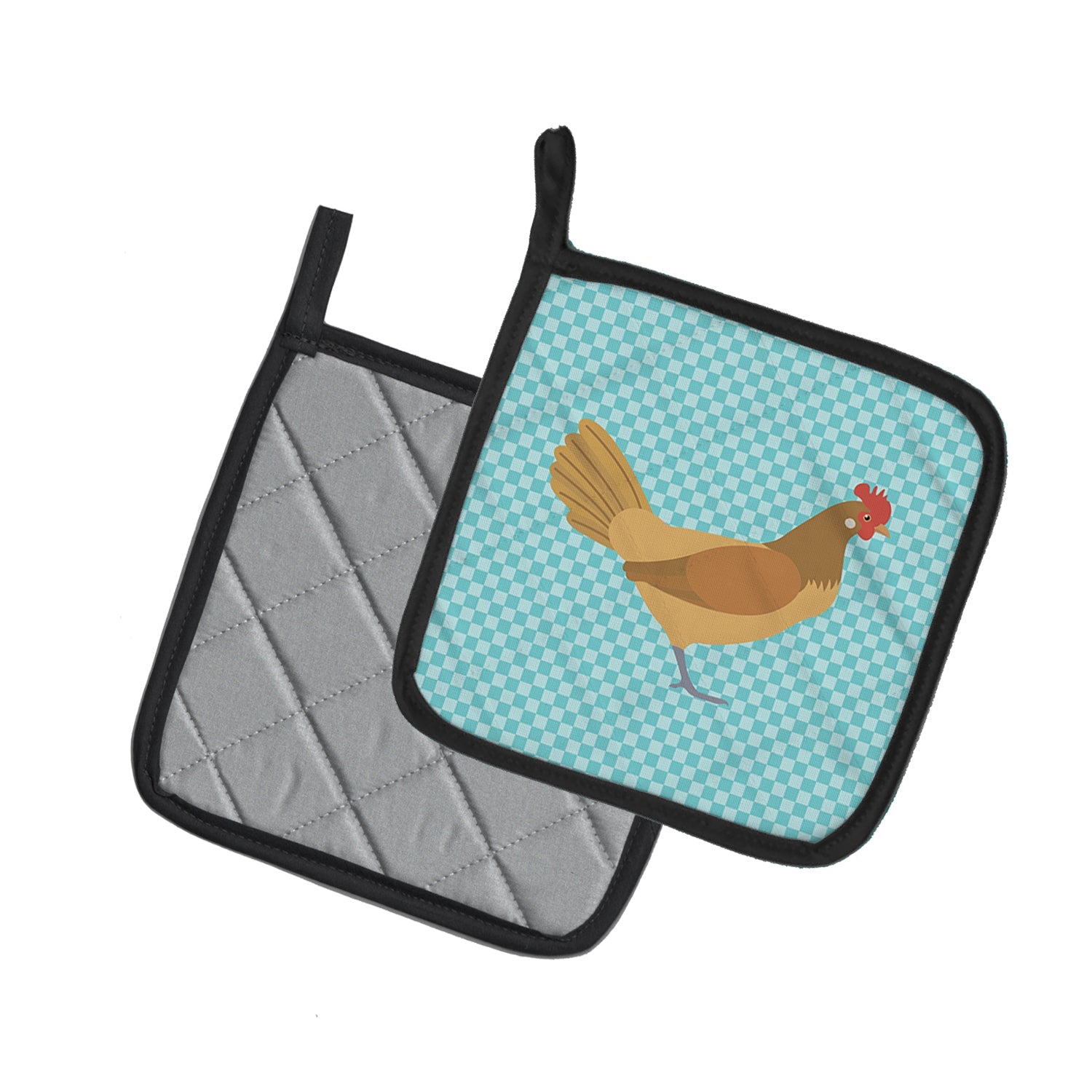 Frisian Friesian Chicken Blue Check Pot Holder Set of 2 Heat Resistant Quilted Hot Pads 7.5 x 7.5 Inch, Insulated Kitchen Trivets for Cooking & Baking