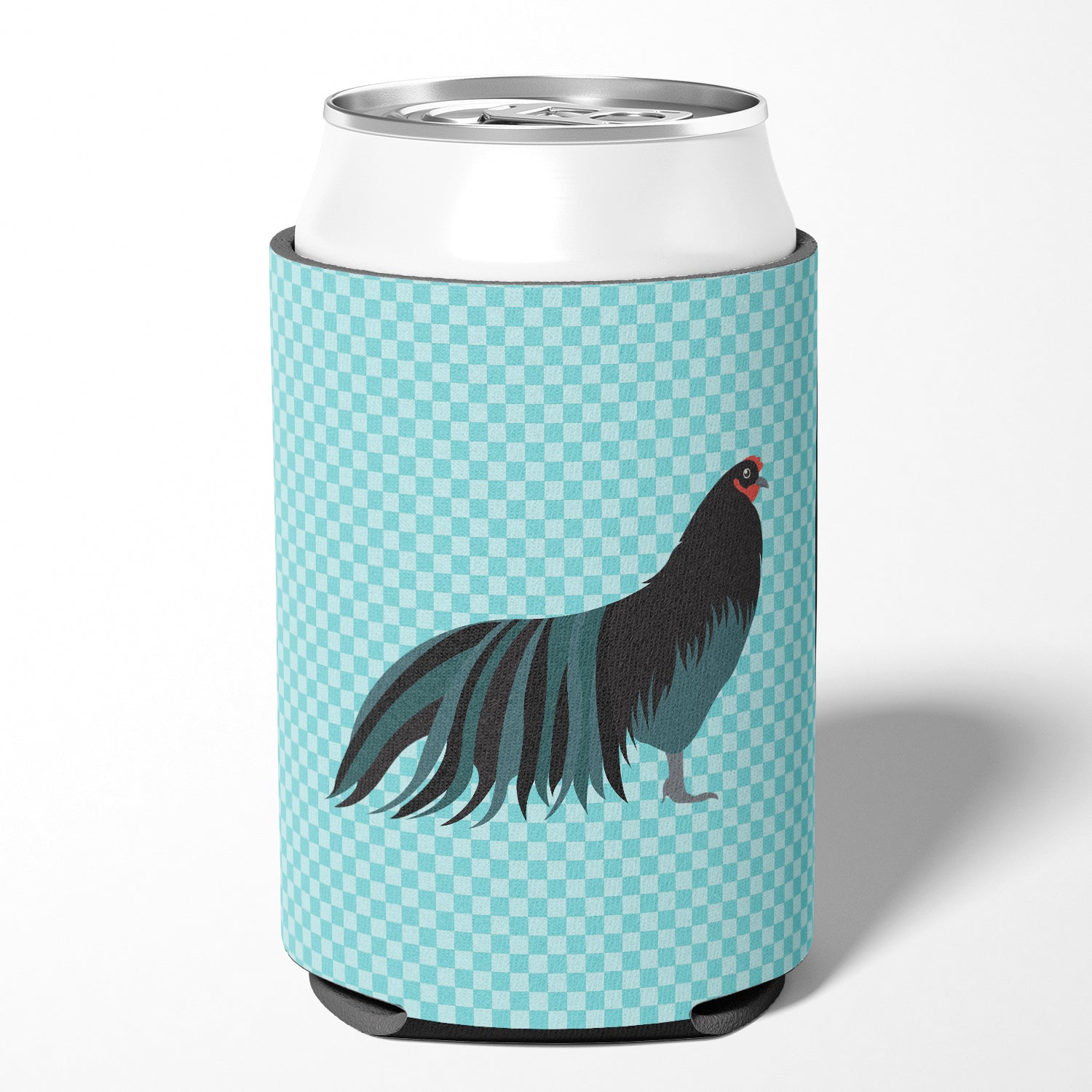 Sumatra Chicken Blue Check Can or Bottle Hugger Cooler Sleeve for Standard 12 oz Cans, Insulated Foam Beer & Soda Can Hugger Reusable
