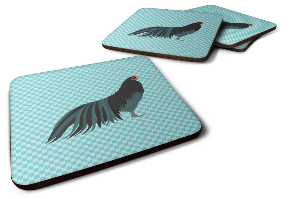 Sumatra Chicken Blue Check Foam Coasters Set of 4 Cup Coasters for Indoor Outdoor, Tabletop Protection, Anti Slip, Mouse pad Material
