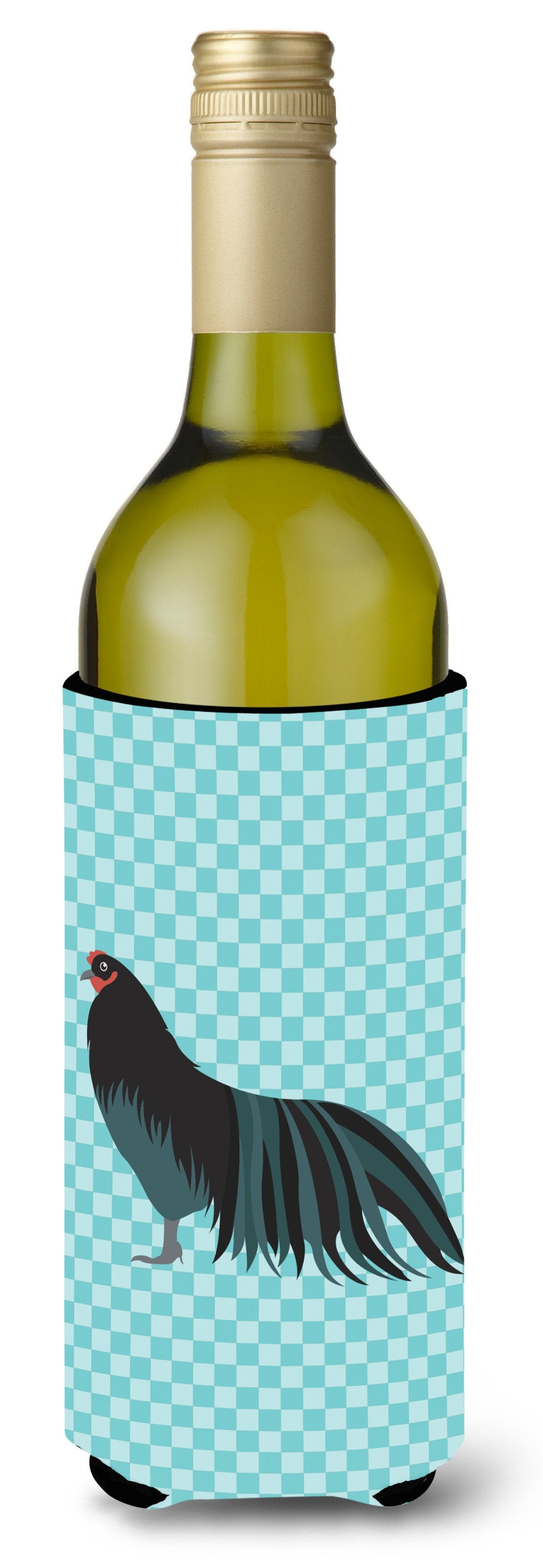 Sumatra Chicken Blue Check Wine Bottle Hugger Gift Sleeve for Standard 750 ml Bottles, Insulated Reusable Also Fits Mini Shot & Pint Bottles