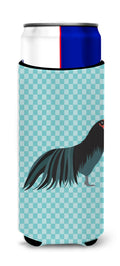 Sumatra Chicken Blue Check Slim Can Hugger , Insulated Foam Hugger for 12 oz Slim Cans, Beer Bottles & Water Bottles, Printed in USA