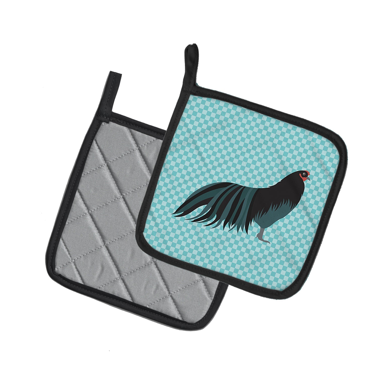 Sumatra Chicken Blue Check Pot Holder Set of 2 Heat Resistant Quilted Hot Pads 7.5 x 7.5 Inch, Insulated Kitchen Trivets for Cooking & Baking