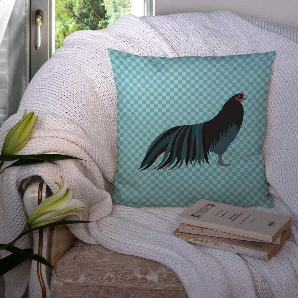 Sumatra Chicken Blue Check Decorative Throw Pillow 14x14 Indoor Outdoor Accent Cushion, Fabric Cover with Insert for Sofa, Bed, Porch & Living Room