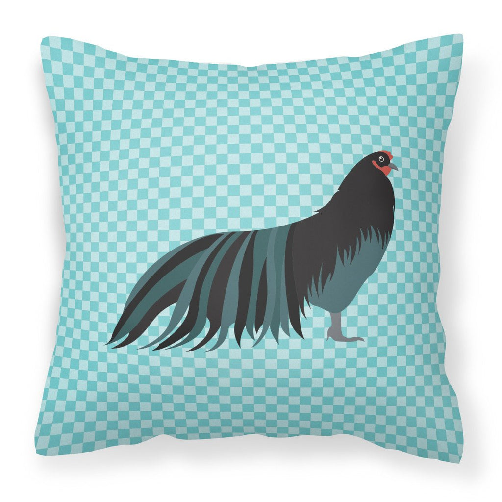 Sumatra Chicken Blue Check Decorative Throw Pillow 18x18 Indoor Outdoor Accent Cushion, Fabric Cover with Insert for Sofa, Bed, Porch & Living Room