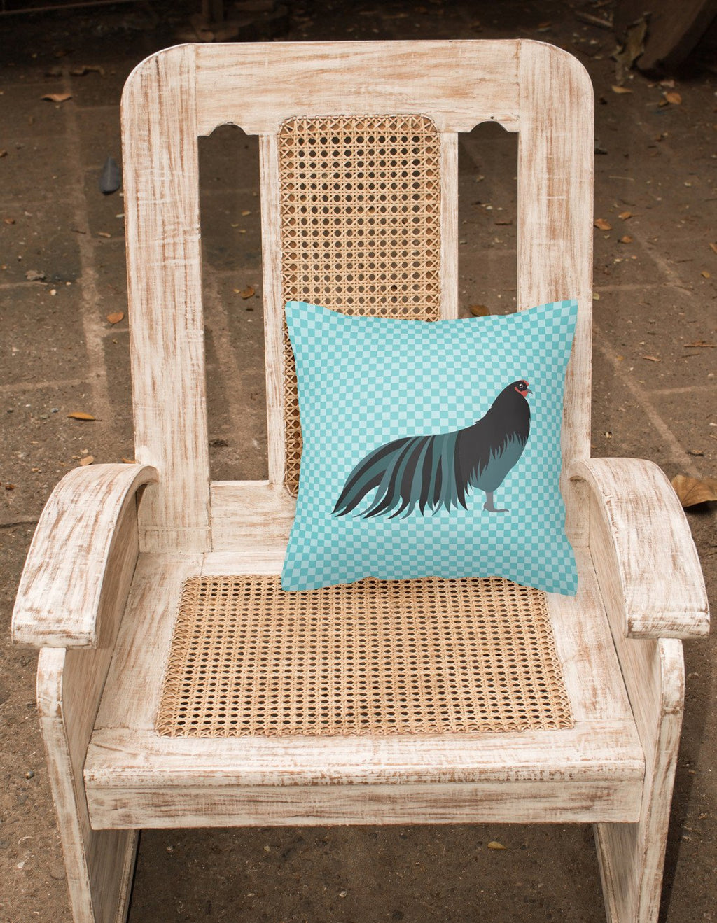 Sumatra Chicken Blue Check Decorative Throw Pillow 18x18 Indoor Outdoor Accent Cushion, Fabric Cover with Insert for Sofa, Bed, Porch & Living Room