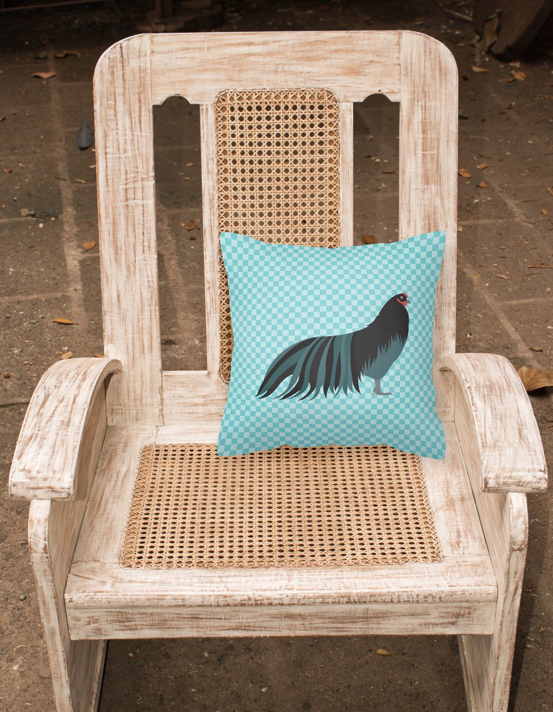 Sumatra Chicken Blue Check Decorative Throw Pillow 18x18 Indoor Outdoor Accent Cushion, Fabric Cover with Insert for Sofa, Bed, Porch & Living Room