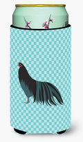 Sumatra Chicken Blue Check Tall Boy Hugger Can Cooler Sleeve Machine Washable Drink Collapsible Insulator Beverage Insulated Holder