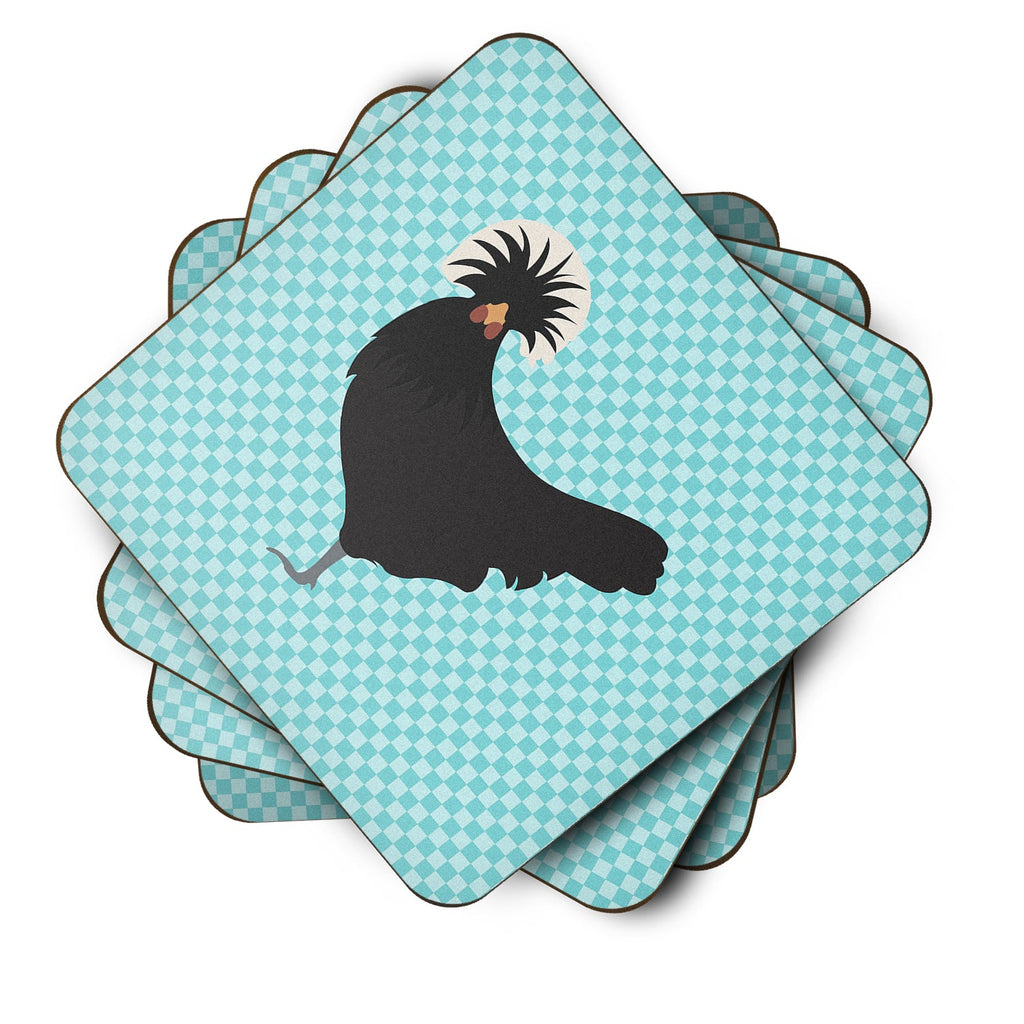Polish Poland Chicken Blue Check Foam Coasters Set of 4 Cup Coasters for Indoor Outdoor, Tabletop Protection, Anti Slip, Mouse pad Material