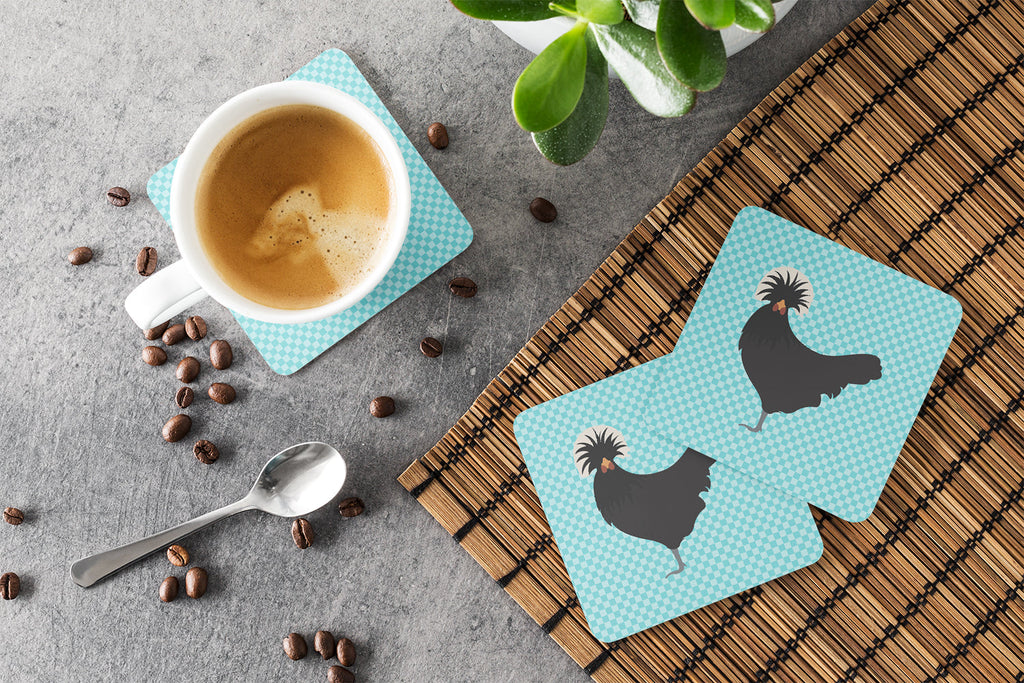 Polish Poland Chicken Blue Check Foam Coasters Set of 4 Cup Coasters for Indoor Outdoor, Tabletop Protection, Anti Slip, Mouse pad Material