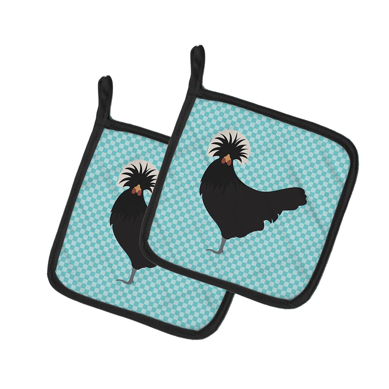 Polish Poland Chicken Blue Check Pot Holder Set of 2 Heat Resistant Quilted Hot Pads 7.5 x 7.5 Inch, Insulated Kitchen Trivets for Cooking & Baking