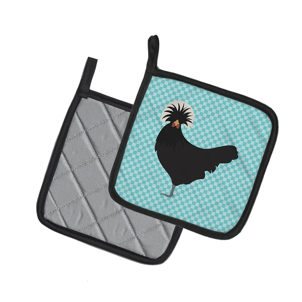 Polish Poland Chicken Blue Check Pot Holder Set of 2 Heat Resistant Quilted Hot Pads 7.5 x 7.5 Inch, Insulated Kitchen Trivets for Cooking & Baking