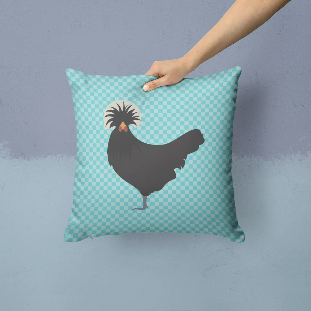Polish Poland Chicken Blue Check Decorative Throw Pillow 14x14 Indoor Outdoor Accent Cushion, Fabric Cover with Insert for Sofa, Bed, Porch & Living Room