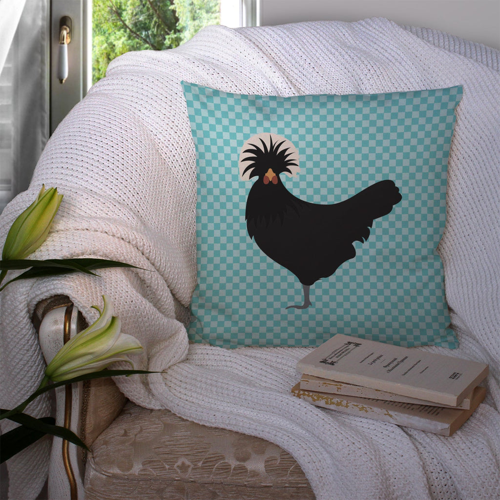 Polish Poland Chicken Blue Check Decorative Throw Pillow 14x14 Indoor Outdoor Accent Cushion, Fabric Cover with Insert for Sofa, Bed, Porch & Living Room