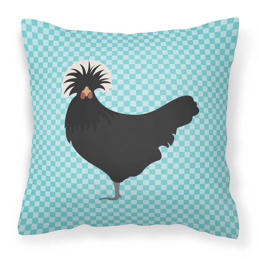 Polish Poland Chicken Blue Check Decorative Throw Pillow 18x18 Indoor Outdoor Accent Cushion, Fabric Cover with Insert for Sofa, Bed, Porch & Living Room