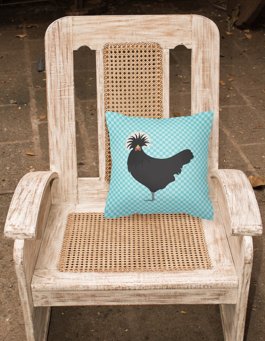 Polish Poland Chicken Blue Check Decorative Throw Pillow 18x18 Indoor Outdoor Accent Cushion, Fabric Cover with Insert for Sofa, Bed, Porch & Living Room