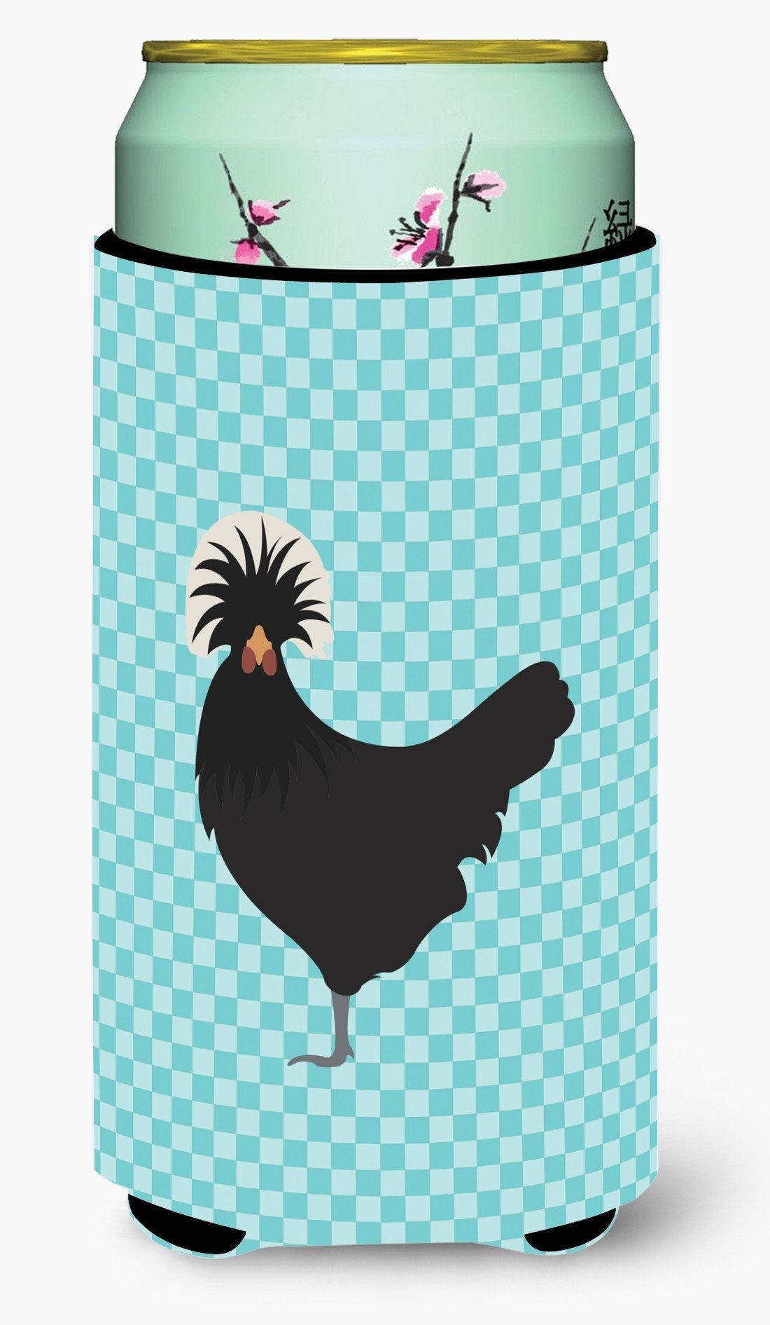 Polish Poland Chicken Blue Check Tall Boy Hugger Can Cooler Sleeve Machine Washable Drink Collapsible Insulator Beverage Insulated Holder