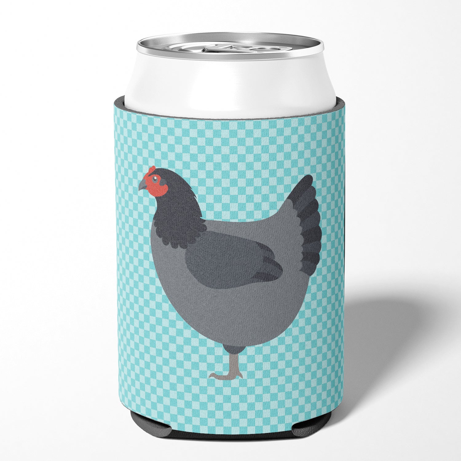 Jersey Giant Chicken Blue Check Can or Bottle Hugger Cooler Sleeve for Standard 12 oz Cans, Insulated Foam Beer & Soda Can Hugger Reusable