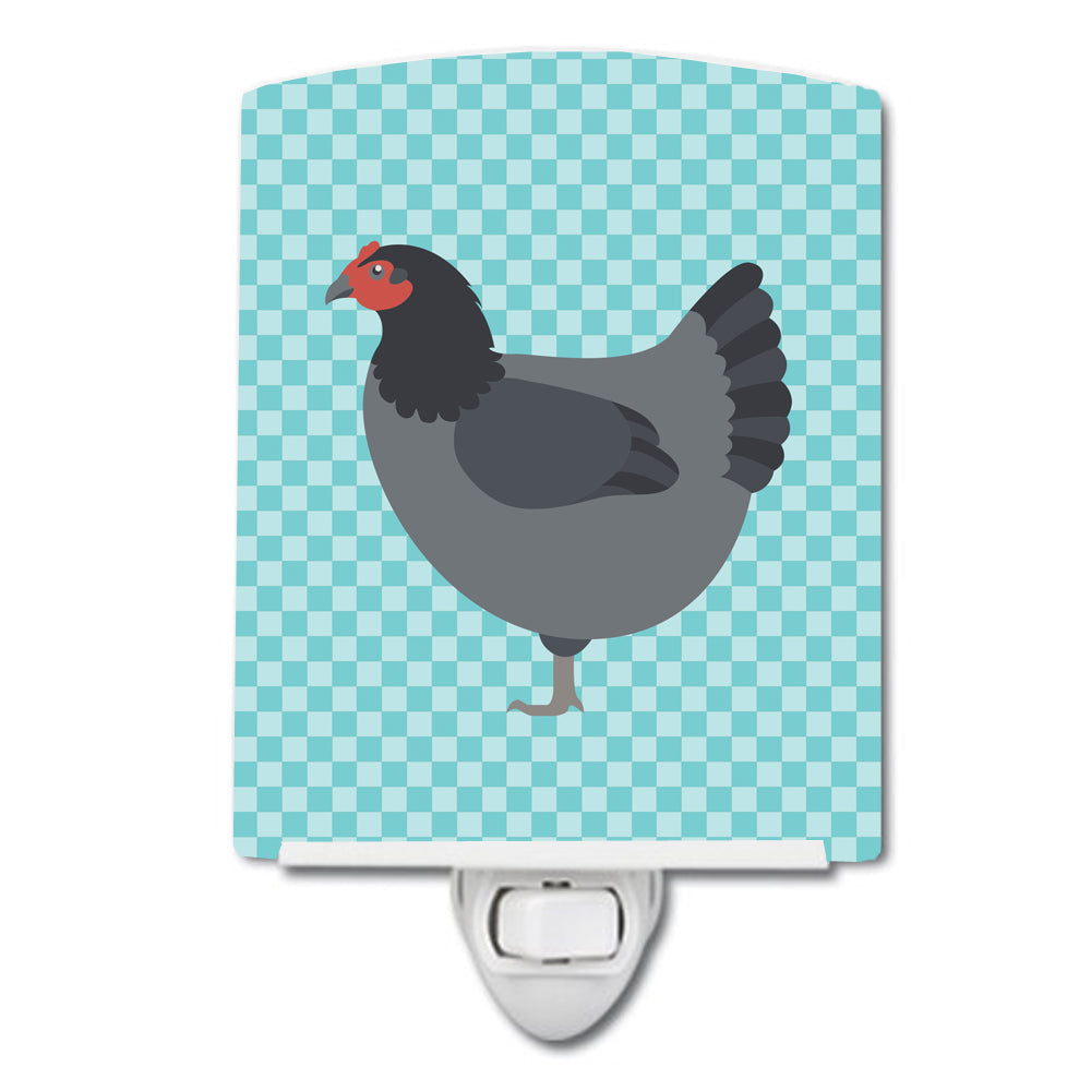 Jersey Giant Chicken Blue Check Ceramic Night Light Compact, UL-Certified, Ideal for Bedroom, Bathroom, Nursery, Hallway, Kitchen, 6x4x3, Multicolor