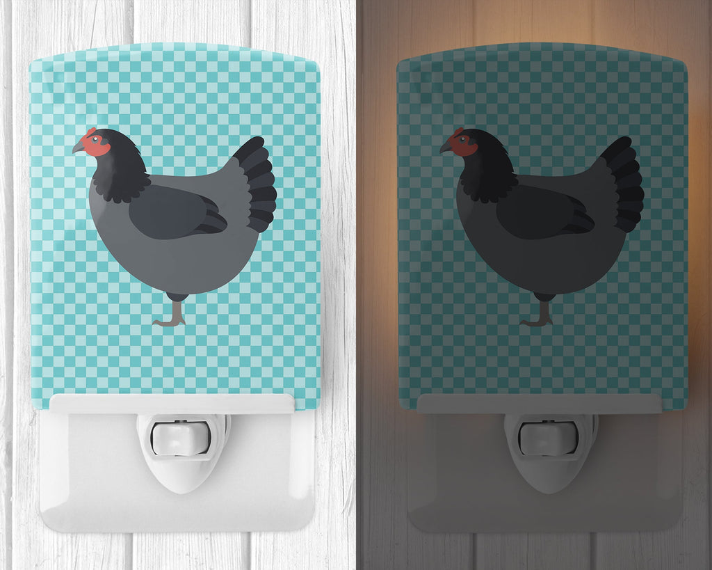 Jersey Giant Chicken Blue Check Ceramic Night Light Compact, UL-Certified, Ideal for Bedroom, Bathroom, Nursery, Hallway, Kitchen, 6x4x3, Multicolor